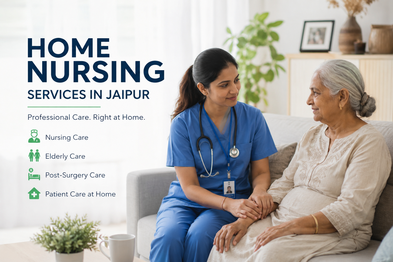 Complete Guide to Home Nursing Services in Jaipur When a loved one needs medical attention, elderly assistance, or support after surgery, staying in a hospital is not always necessary—or comfortable. For many families, professional healthcare delivered at home offers a more convenient and personalized way to support recovery and long-term well-being. This is where **home nursing services in Jaipur** can help. Home nursing allows patients to receive professional care in the familiar surroundings of their own homes. Depending on the patient’s needs, care may include wound dressing, medication support, injections, catheter care, health monitoring, mobility assistance, elderly care, or post-surgery support. But what exactly does home nursing include? Who needs it? And how can families choose the right care provider? This complete guide explains everything you need to know. ## What Are Home Nursing Services? Home nursing services involve professional healthcare and patient support provided at the patient’s residence. Instead of travelling frequently to a hospital or clinic for certain care needs, a trained healthcare professional visits or stays with the patient according to the required care plan. The level of support can vary significantly. Some patients may need a nurse for a specific medical procedure, while others may require extended assistance for recovery, ageing-related needs, or ongoing health management. Professional **nursing care at home in Jaipur** can help bridge the gap between hospital treatment and everyday recovery at home. The objective is simple: to provide appropriate care while helping the patient remain comfortable, safe, and supported in a familiar environment. ## Who May Need Home Nursing Services in Jaipur? Home nursing is not limited to elderly or bedridden patients. Different people may require professional support at different stages of recovery or life. Home nursing services may be suitable for: * Patients recovering after surgery or hospital discharge * Senior citizens who need assistance with daily activities * Bedridden or mobility-restricted patients * Patients who require regular wound dressing * Individuals who need injections, infusions, or catheter-related care * Patients requiring regular vital monitoring * People recovering from an illness or injury * Families who need professional support in caring for a loved one The type and duration of care should depend on the patient’s condition, doctor’s instructions, level of independence, and family support available at home. ## What Services Can a Home Nurse Provide? The exact responsibilities of a home nurse depend on the patient’s medical requirements and the scope of the care plan. Common home nursing services may include the following. ### 1. IV Injections and Infusions Some patients require prescribed injections or intravenous therapy as part of their treatment. A trained professional can assist with these procedures at home when they are medically appropriate and prescribed by the treating doctor. ### 2. Wound Dressing and Wound Care Proper wound care is important after surgery, injury, or certain medical procedures. Professional nursing support can help with dressing changes, hygiene, and observation of the wound according to medical instructions. Any signs of infection, unusual discharge, worsening pain, fever, or delayed healing should be reported promptly to the treating medical professional. ### 3. Catheter Care Patients who require a urinary catheter may need professional assistance with catheter-related care and hygiene. Appropriate handling can help maintain comfort and reduce avoidable complications. ### 4. Ryles Tube Support Some patients who cannot eat normally may require feeding support through a Ryles tube as advised by their doctor. Trained nursing assistance can help families manage prescribed tube-related care more confidently at home. ### 5. Nebulization Support Patients with certain respiratory conditions may be advised to use nebulization. Home nursing support can help ensure the prescribed process is followed correctly while observing the patient’s condition. ### 6. Vital Signs Monitoring Monitoring parameters such as blood pressure, pulse, temperature, and oxygen saturation can be an important part of recovery or ongoing care. Regular monitoring can also help families maintain a clearer record of the patient’s condition and communicate relevant changes to the treating doctor. ## Home Nursing After Hospital Discharge Leaving the hospital does not always mean that recovery is complete. For many patients, the period immediately after discharge is a critical transition. They may still need wound care, medication support, mobility assistance, nutrition support, monitoring, or help with personal hygiene. Professional **home nursing services in Jaipur** can help families follow the discharge care plan more consistently while allowing the patient to recover in familiar surroundings. Post-hospital care may include: * Monitoring vital signs * Supporting prescribed medication routines * Wound dressing and care * Mobility and rehabilitation assistance * Feeding and nutrition support * Personal hygiene assistance * Observing changes in the patient’s condition The care plan should always follow the instructions of the patient’s treating doctor or healthcare team. ## Post-Surgery Care at Home Recovery after surgery can be physically and emotionally demanding. Even when a patient is medically stable enough to return home, everyday activities may still be difficult. Depending on the procedure and medical advice, post-surgery support may involve wound care, assistance with movement, medication reminders, personal hygiene, nutrition support, and observation of vital signs. Having professional support at home can also reduce some of the caregiving pressure on family members. However, home nursing is not a replacement for emergency medical treatment. Symptoms such as severe breathing difficulty, sudden chest pain, uncontrolled bleeding, loss of consciousness, or any rapidly worsening condition require immediate medical attention. ## Elderly Care and Nursing Support at Home Ageing can make everyday activities more challenging. Some senior citizens may remain largely independent but need occasional assistance, while others may require more regular support. Elder care at home may include: * Assistance with daily living activities * Personal care and hygiene * Meal and feeding assistance * Medication reminders * Mobility support * Exercise or physical activity as advised * Companionship and emotional support Receiving care at home can allow older adults to remain in familiar surroundings while maintaining their daily routines and connection with family. For families searching for **elderly care at home in Jaipur**, it is important to distinguish between general caregiving assistance and skilled nursing care. A patient who needs medical procedures should be supported by an appropriately trained professional. ## Benefits of Choosing Nursing Care at Home ### Comfort of a Familiar Environment Home is a familiar space where patients are surrounded by their belongings, routines, and family members. For many people, this can make the care experience feel less disruptive. ### Personalized Attention Home-based care can be planned around the individual patient’s needs rather than following the routine of a busy hospital ward. ### Greater Family Involvement Family members can remain closely involved in the patient’s daily care and communicate with the care provider about changes or concerns. ### Convenient Support For patients with limited mobility, frequent travel to a clinic or hospital can be difficult. Where clinically appropriate, receiving certain services at home can reduce unnecessary travel. ### Flexible Care Options The required level of support can vary from a specific nursing procedure to extended daily assistance. A suitable care plan can be developed according to the patient’s needs. ## Home Nurse vs. Caregiver: What Is the Difference? This is an important distinction when choosing home care. A **home nurse** generally provides skilled nursing support and may perform medical procedures within their professional scope, such as wound dressing, prescribed injections, catheter-related care, and health monitoring. A **caregiver or patient attendant** generally helps with non-clinical daily activities such as personal hygiene, mobility, feeding assistance, companionship, and routine support. Some patients may need only a caregiver. Others may need skilled nursing. In certain situations, both types of support may be required. The right choice should be based on the patient’s actual medical and daily living needs. ## How to Choose the Right Home Nursing Service in Jaipur Choosing someone to care for a family member is an important decision. Families should evaluate more than convenience alone. Before selecting a provider, consider: ### Professional Training and Experience Ask whether the assigned professional has suitable training and experience for the patient’s specific care requirements. ### Patient Assessment A good care plan should begin with an understanding of the patient’s condition, mobility, medical needs, daily routine, and level of assistance required. ### Clear Scope of Care Families should understand exactly what services are included and what falls outside the care provider’s responsibilities. ### Communication Reliable communication between the patient, family, care provider, and treating medical team can support continuity of care. ### Hygiene and Safety Proper hygiene and safe care practices are especially important for patients requiring wound care, catheter care, or other clinical procedures. ### Flexible Care Planning A patient’s needs may change during recovery. The care arrangement should be reviewed when the patient’s condition or level of independence changes. ## How Much Do Home Nursing Services in Jaipur Cost? The cost of home nursing services can vary depending on several factors, including: * Type of care required * Whether skilled nursing or general caregiving is needed * Number of care hours per day * Duration of service * Complexity of the patient’s condition * Requirement for specialized procedures * Daytime, overnight, or extended support Instead of choosing a service based only on the lowest price, families should consider the professional’s suitability, experience, scope of care, and the patient’s actual requirements. A proper assessment can help determine the most appropriate care plan and expected cost. ## Why Choose Parijat Nursing Care & Solutions? Parijat Nursing Care & Solutions provides professional home-based support for patients and families in Jaipur. Our services include **nursing care, elder care, and post-surgery and patient care**, with support tailored to individual requirements. Depending on the care plan, our services may include: * IV injections and infusions * Ryles tube services * Foley’s catheter services * Nebulization support * Wound dressing * Vital monitoring * Medication management support * Mobility assistance * Personal care and hygiene support * Elderly care and companionship * Post-surgery recovery support Our approach focuses on compassionate, patient-first care delivered in the comfort of home. ## Frequently Asked Questions About Home Nursing Services in Jaipur ### Can I arrange a professional nurse at home in Jaipur? Yes. Depending on the patient’s requirements, professional nursing support can be arranged at home for specific procedures or ongoing care. The appropriate service should be selected after understanding the patient’s medical needs. ### Is home nursing suitable after surgery? It can be suitable for patients who have been discharged from the hospital but still require support with wound care, monitoring, mobility, personal care, or other doctor-advised recovery needs. ### Can elderly patients receive long-term care at home? Yes. Elderly care can be arranged according to the senior citizen’s daily living, mobility, companionship, and health-related support needs. ### Are home nurses available for wound dressing? Wound dressing is a common skilled nursing service that may be provided at home when appropriate. The frequency and type of dressing should follow medical advice. ### How do I know whether I need a nurse or a caregiver? If the patient requires clinical procedures or skilled nursing support, a trained nurse may be appropriate. If the primary need is assistance with daily activities, mobility, feeding, hygiene, or companionship, a caregiver may be more suitable. ## Final Thoughts Choosing the right **home nursing services in Jaipur** can make a meaningful difference in how a patient experiences recovery, long-term care, or ageing at home. The right support begins with understanding the patient’s needs. Some people require skilled nursing procedures, while others need help with daily activities, mobility, or post-hospital recovery. A personalized care plan can help families arrange appropriate support without overlooking the patient’s comfort, dignity, and safety. If your loved one needs professional nursing, elderly care, or post-surgery support at home in Jaipur, **Parijat Nursing Care & Solutions** can help you understand the available care options and choose a plan suited to your requirements. **Need care for your loved one at home? Contact Parijat Nursing Care & Solutions to discuss your requirements and arrange professional home care in Jaipur
